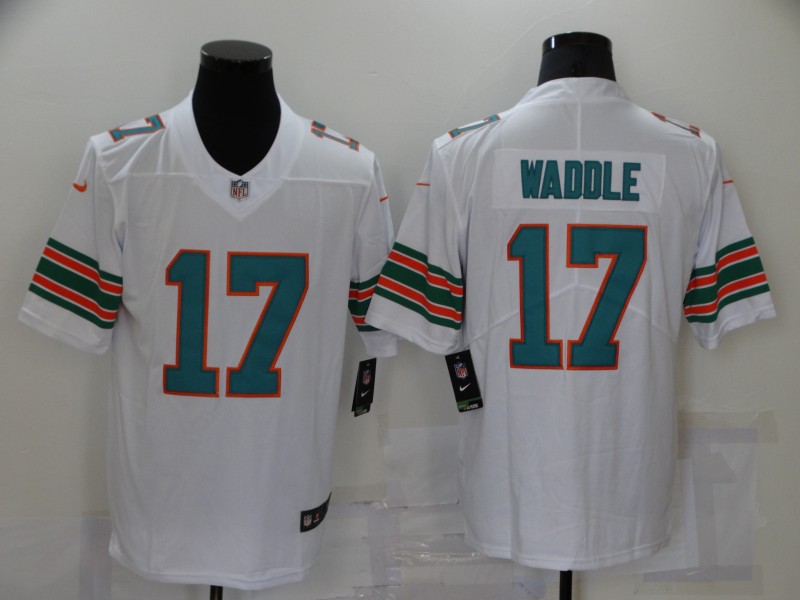 Men's Miami Dolphins #17 Jaylen Waddle White Vapor Stitched Football Jersey Men's Miami Dolphins #17 Jaylen Waddle White Vapor Stitched Football Jersey